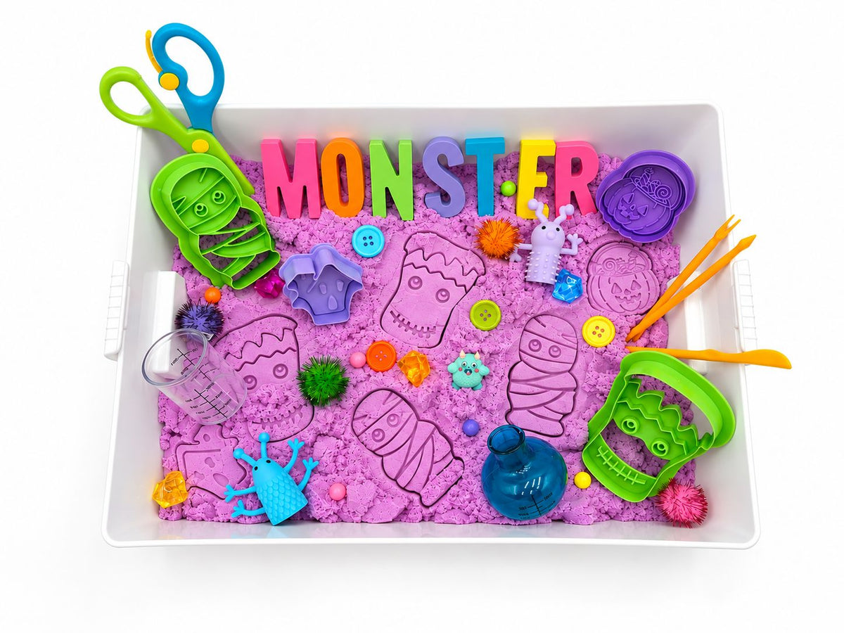 Colorful Monster Sensory Sand Bin Sensory Bin Young, Wild & Friedman 