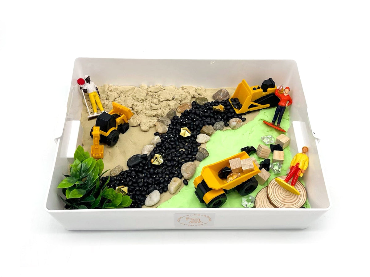 Construction Sensory Bin Sand Young + Wild and Friedman